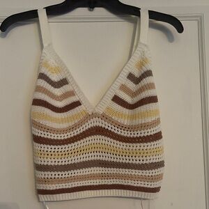 Striped Knit Crop Top in Cream and Brown